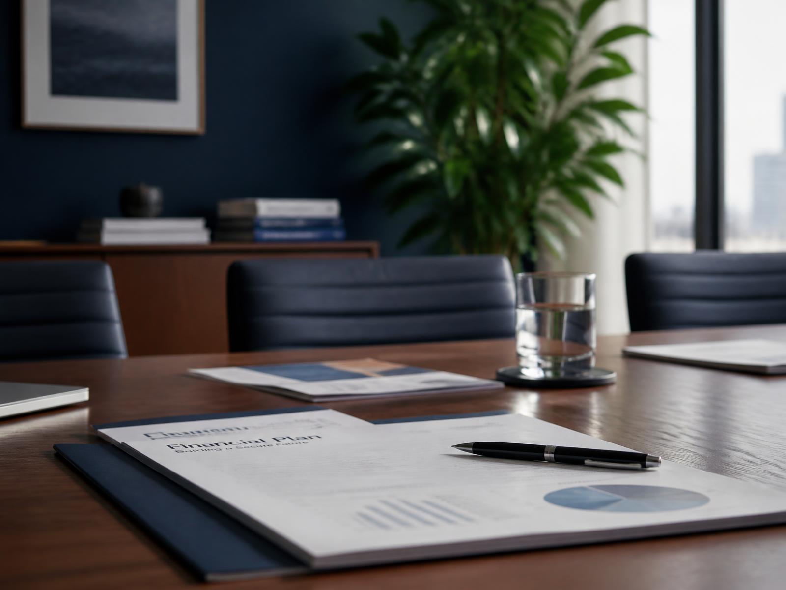 Financial plan documents prepared for a client consultation at an advisory office